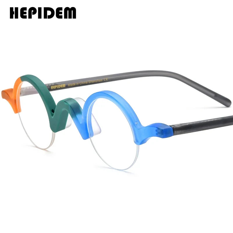 FONEX HEPIDEM Acetate Eyeglass Frames - Retro Round Vintage Eyewear for Men & Women