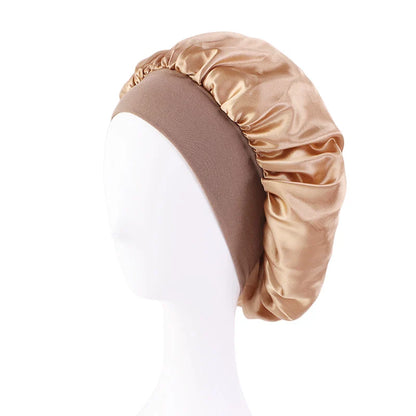 Women's Satin Wide-Brimmed Bonnet – Unisex Night Sleeping & Bathing Head Wrap with Elastic Band for Hair Care