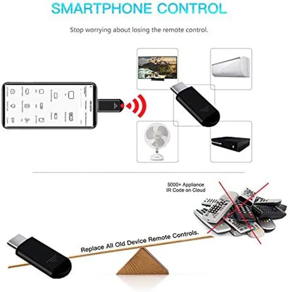 Smartphone Infrared Transmitter Adapter – Type-C Remote Control for TV via Smart App