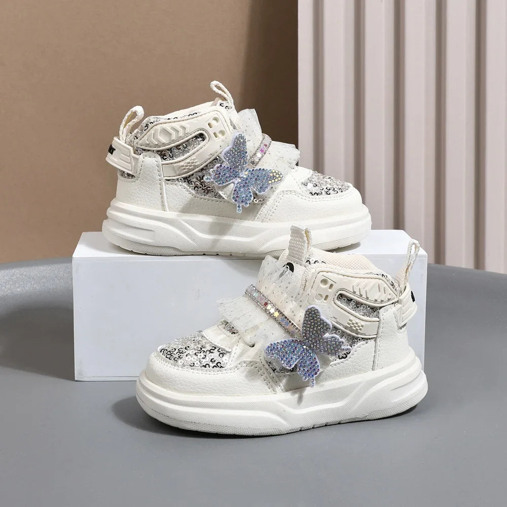 2025 Girls Butterfly Sneakers - Bling Leather Soft Sole Sport Shoes for Toddlers & Kids