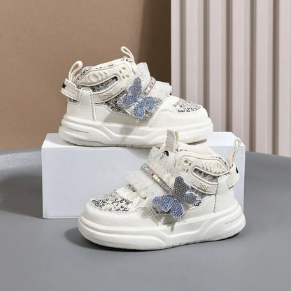 2025 Girls Butterfly Sneakers - Bling Leather Soft Sole Sport Shoes for Toddlers & Kids