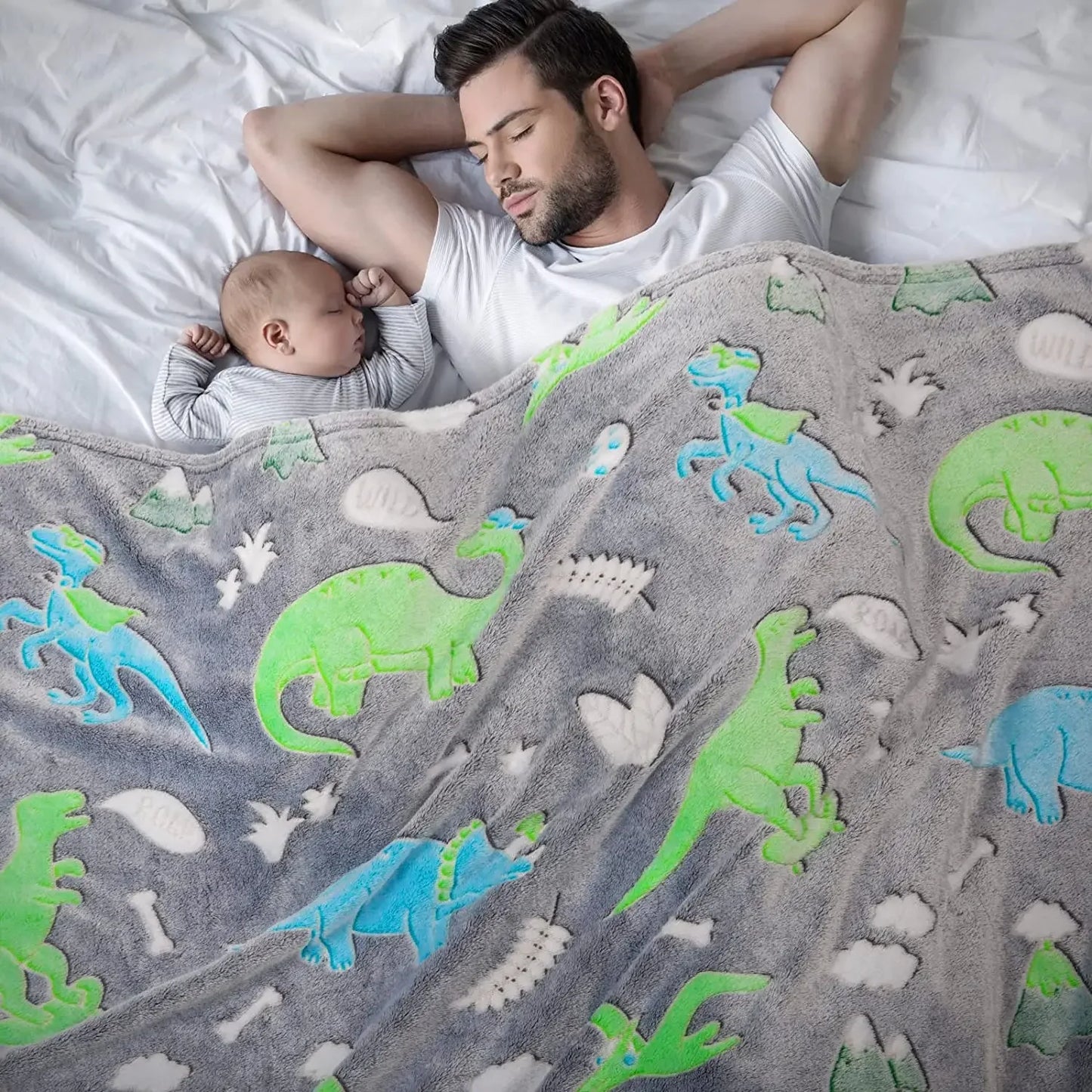 Luminous Unicorn & Dinosaur Plush Blanket – Glow-in-the-Dark Soft Flannel Throw for Boys & Girls, Christmas Gift