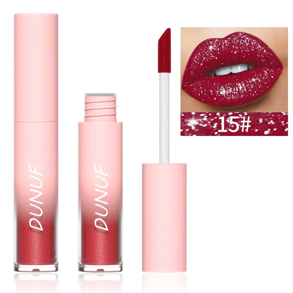 18-Color Sexy Red Diamond Glitter Lip Gloss – Metallic, Waterproof, Long-Lasting Matte Shimmer Liquid Lipstick for Women