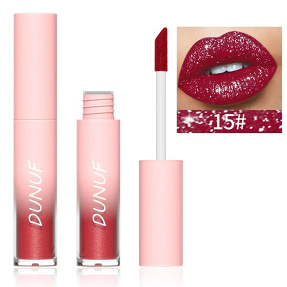 18-Color Sexy Red Diamond Glitter Lip Gloss – Metallic, Waterproof, Long-Lasting Matte Shimmer Liquid Lipstick for Women