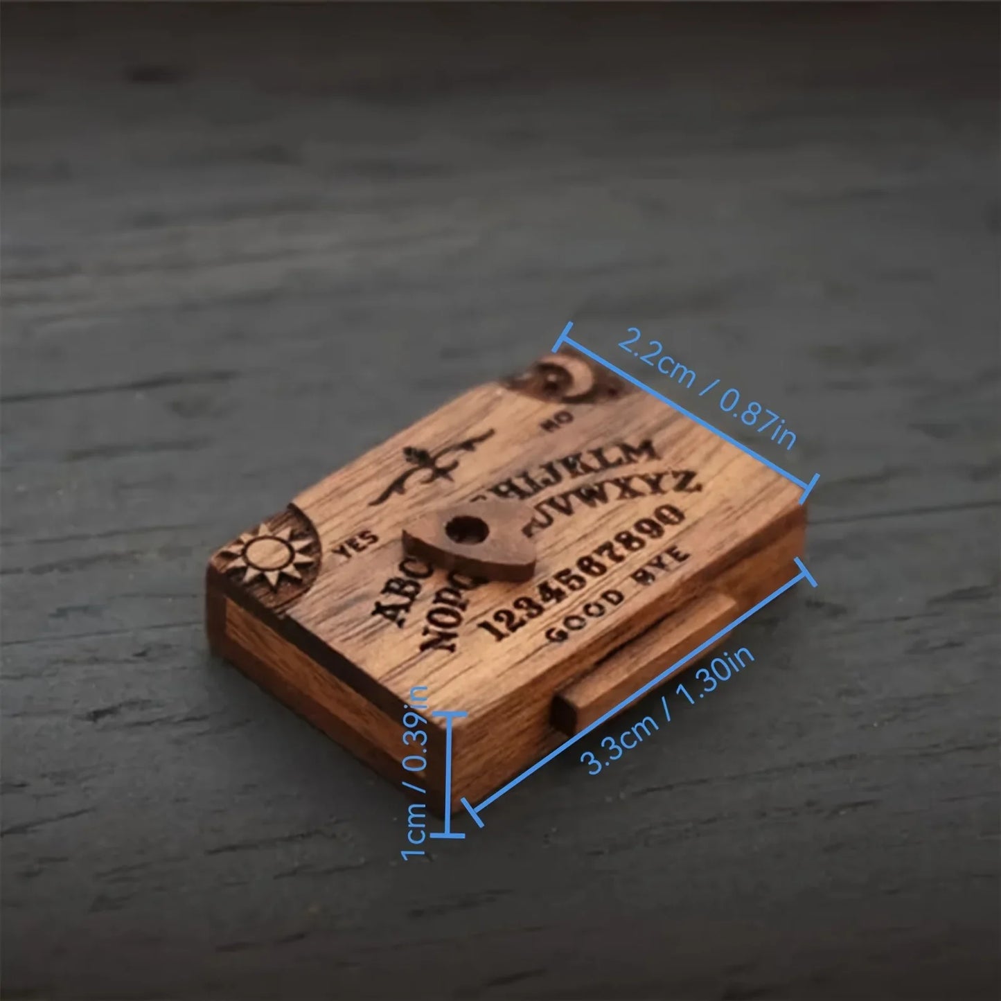 Mini Wooden Ouija Board with Drawer – Spirit Board Miniature with Planchettes, Emotional Love Home Decoration