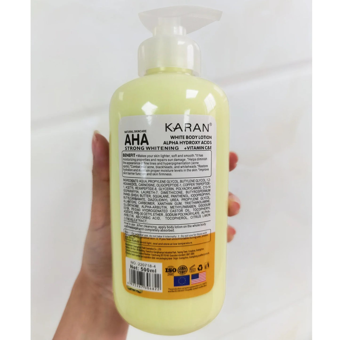 500ml Whitening Body Cream – AHA, Vitamin C&E Moisturizing Lotion for Acne Mark Removal & Skin Lightening