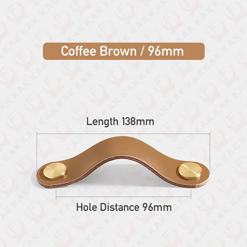 KAK Cowhide Leather Cabinet Handles – Nordic Style Furniture Pulls for Kids Room, Brass & Copper Kitchen Drawer Knobs, Door Hardware
