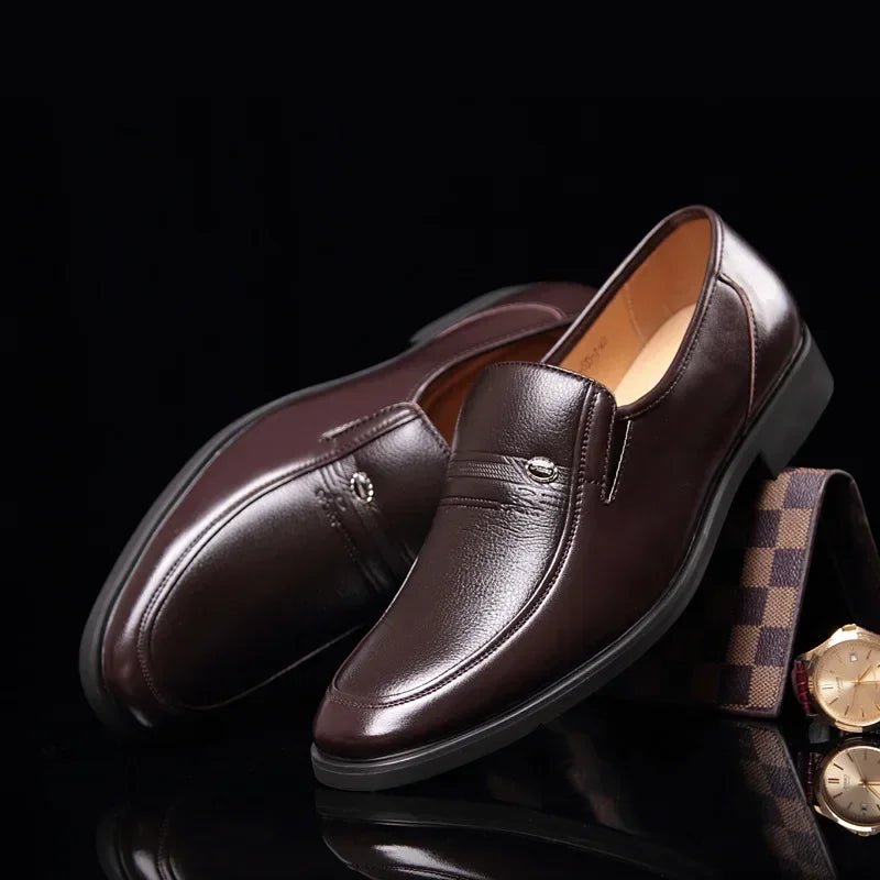 Leather Men's Formal Shoes – Luxury Dress Loafers, Breathable Slip-On Moccasins & Black Driving Shoes (Plus Size 38-44)