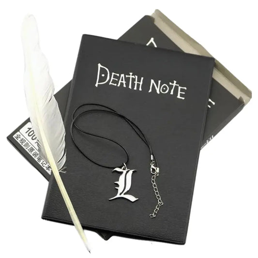 A5 Anime Notebook Set – Leather Journal, Feather Pen, Animation Art Writing Notepad with Necklace