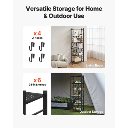 SucceBuy 3-6 Tier Black Foldable Storage Rack — Wheeled Metal Shelving Organizer for Garage & Kitchen