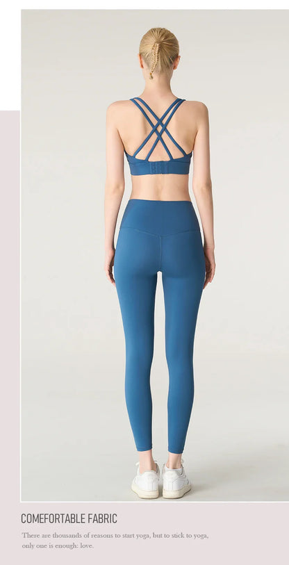 2-Piece Women’s Yoga Tracksuit – Athletic Pilates Fitness Set with Push-Up Sports Bra & Leggings for Gym Workouts