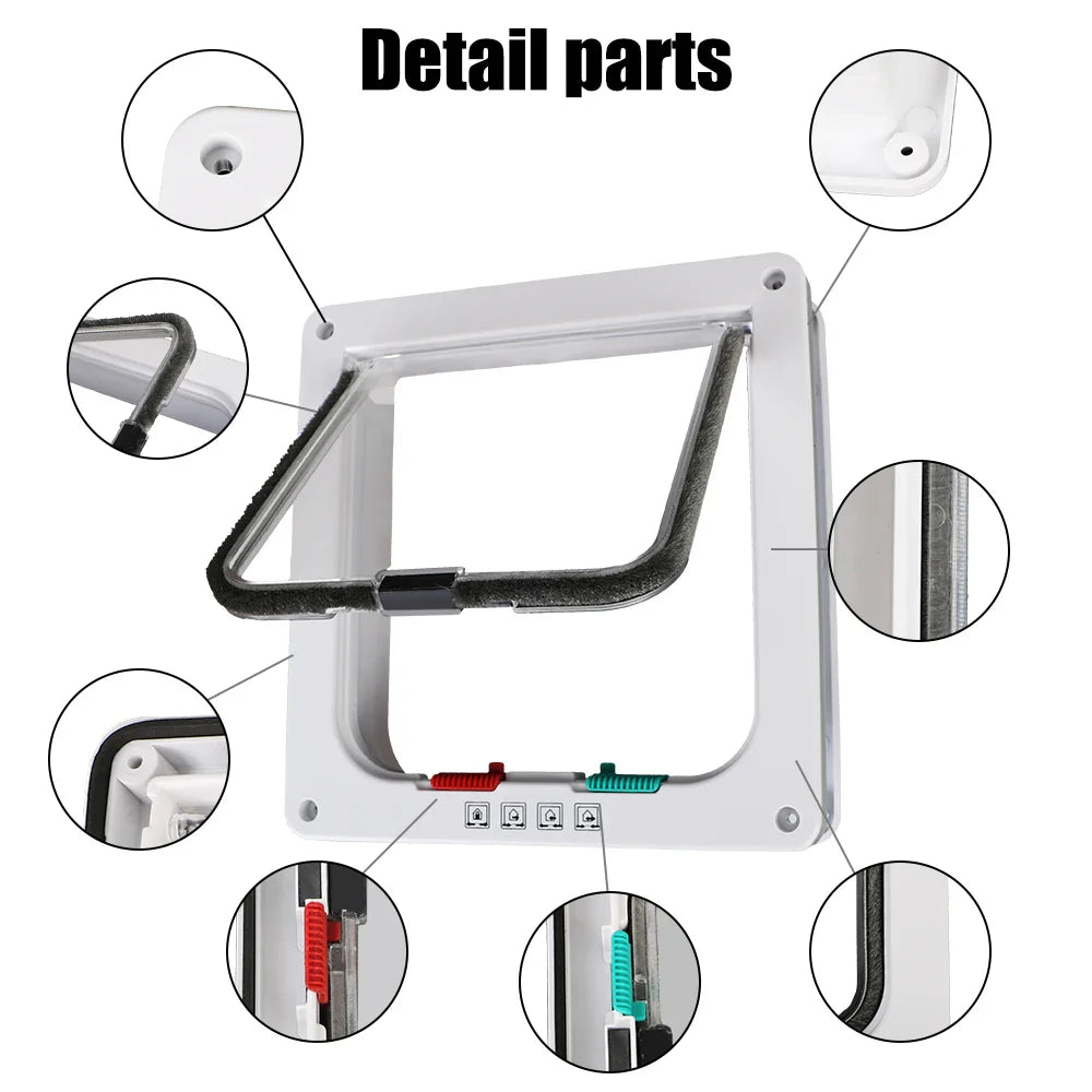 4 Way Lock Security Flap Door: ABS Plastic Small Pet Supplies Gate for Cat Puppy Safety - Dog Cat Kitten Flap Door