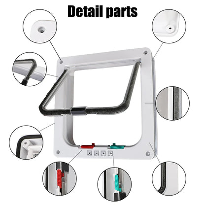 4 Way Lock Security Flap Door: ABS Plastic Small Pet Supplies Gate for Cat Puppy Safety - Dog Cat Kitten Flap Door