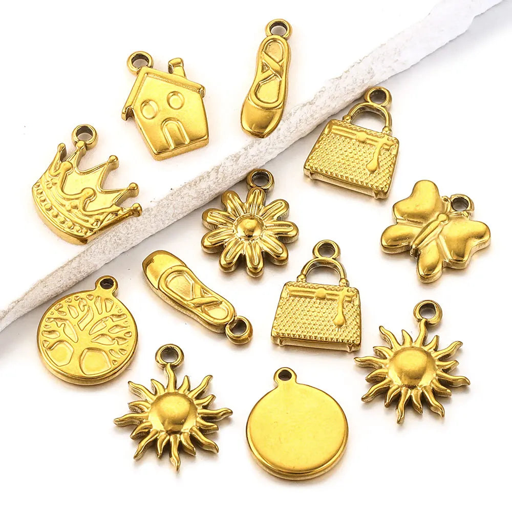 10PCS Stainless Steel Gold-Plated Sun Flower Crown Charms – DIY Necklace & Earrings Jewelry Making Accessories