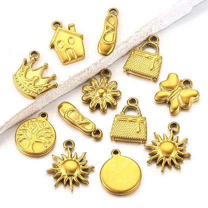 10PCS Stainless Steel Gold-Plated Sun Flower Crown Charms – DIY Necklace & Earrings Jewelry Making Accessories