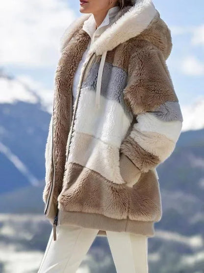 Oversized Jacket for Women – 2023 Autumn Winter Warm Plush Hooded Coat, Loose Fit Streetwear with Pockets