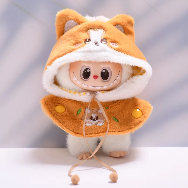 17cm Labubu Doll Clothes — DIY Accessories Heartbeat Long-Eared Furry Rabbit Costume | Cartoon Dress-Up Outfit