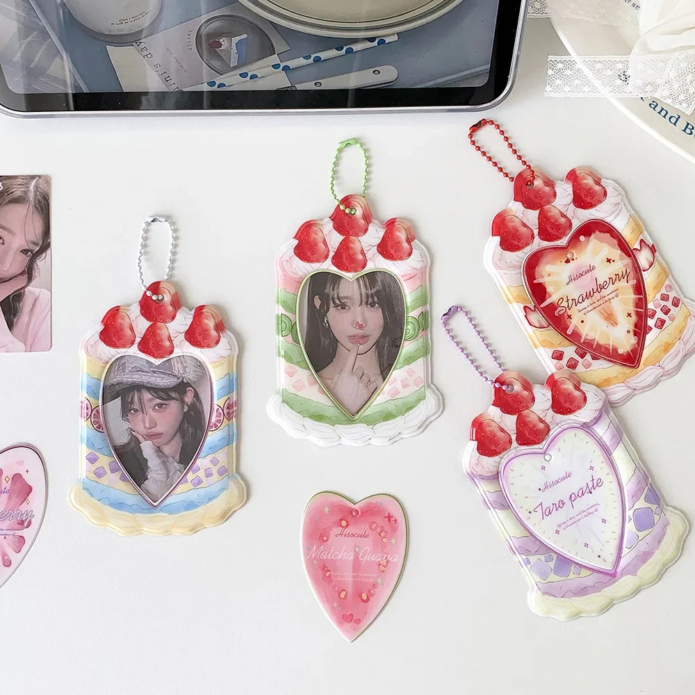 Strawberry Cake Bag Pendant - Cute Cartoon 3-Inch Card Holder & Photo Keychain Gift