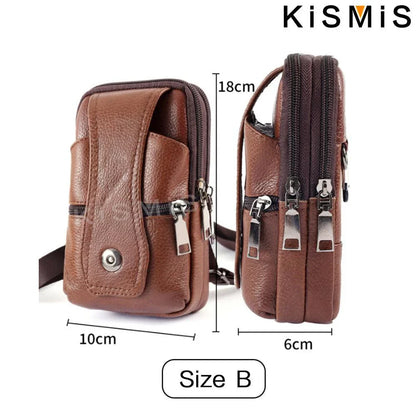 KISMIS Men’s Leather Waist Bag – Multifunction Fanny Pack with Large Capacity and Shoulder Strap