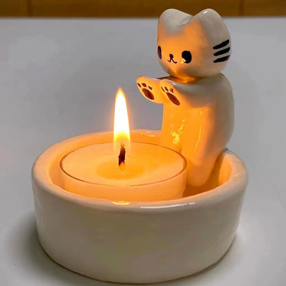 Cartoon Cat Tea Light Candle Holder – Cute Desktop Decorative Ornaments for Office & Home, Candlestick Craft Decoration