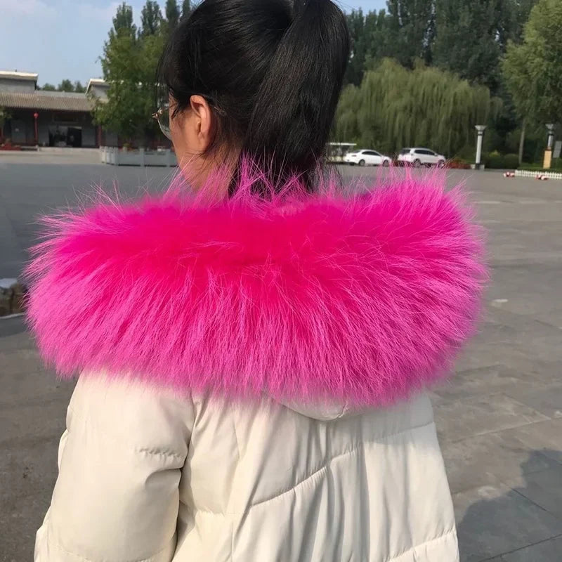 Natural Raccoon & Fox Fur Scarf – Luxury Women’s Winter Fur Collar and Hood Trim for Coats & Jackets