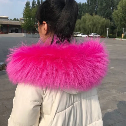Natural Raccoon & Fox Fur Scarf – Luxury Women’s Winter Fur Collar and Hood Trim for Coats & Jackets