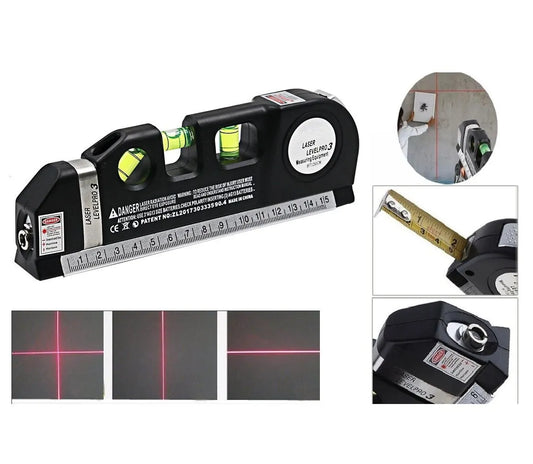 Multipurpose Line Laser Leveler Tool - Cross Line Lasers with 8FT 2.5M Standard Measure Tape and Metric Rulers
