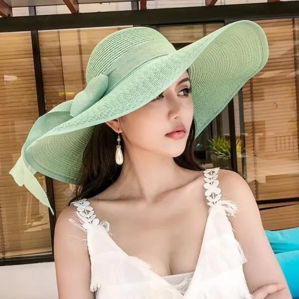 Wide Brim Straw Sun Hat - Summer Beach Travel Shade & UV Protection Hat