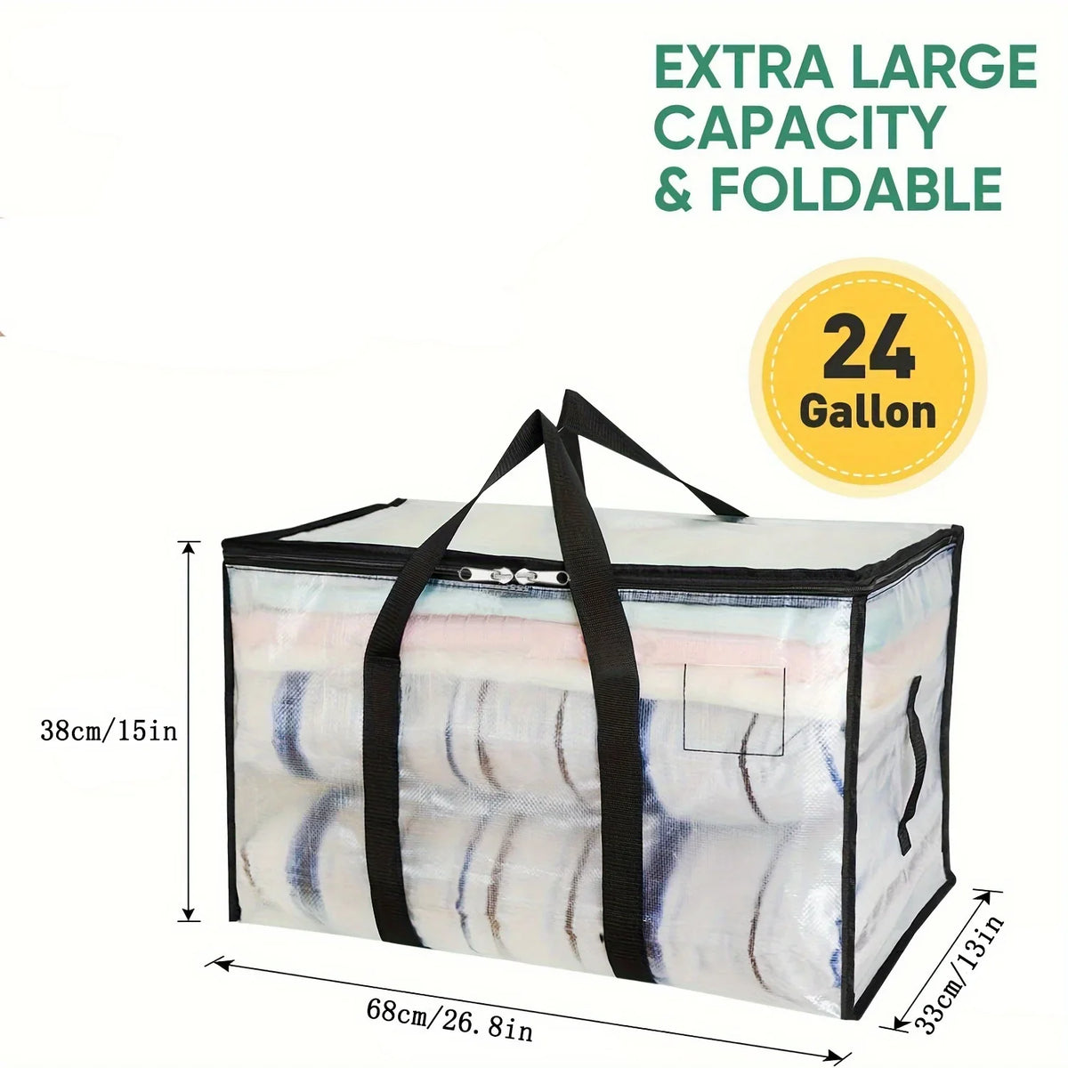 Large Transparent Storage Bag - Extra Capacity Clothes, Blanket and Moving Organizer