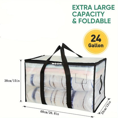 Large Transparent Storage Bag - Extra Capacity Clothes, Blanket and Moving Organizer