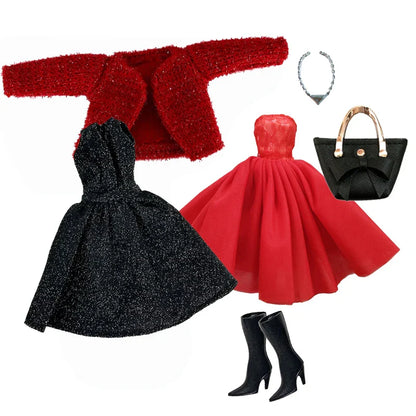 Deluxe Doll Clothes Set – Black & Red Tea Time Fashion Outfit for 11.5” Dolls