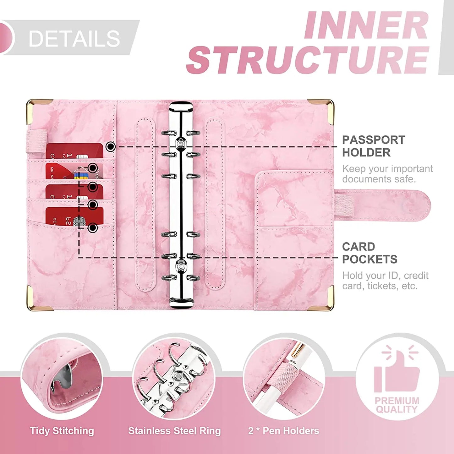 A6 Money Saving Organizer – PU Leather Budget Binder with Marble Notebook, 2023 Budget Planner, Envelope Office & School Supplies