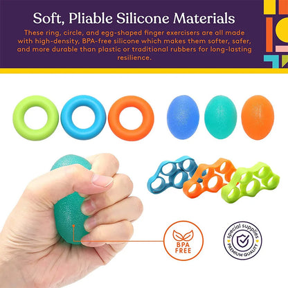 Finger Exercisers and Hand Strengtheners Therapy Kit - Enhance Grip, Dexterity, and Support Injury Recovery for Stress Relief - Suitable for Kids and Adults