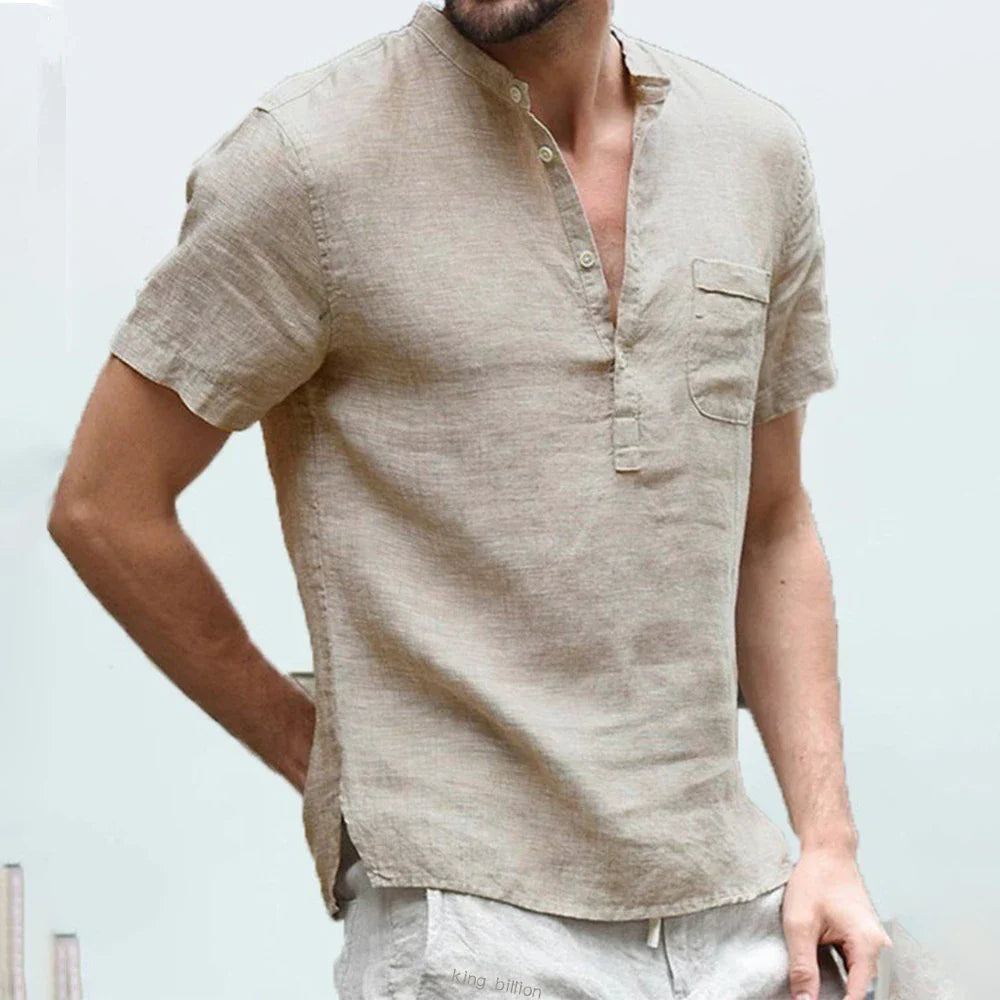 Men’s Summer Cotton Linen Short Sleeve T-Shirt Breathable Casual Loose Fit LED Style Tee Shirt S-3XL Comfort Wear