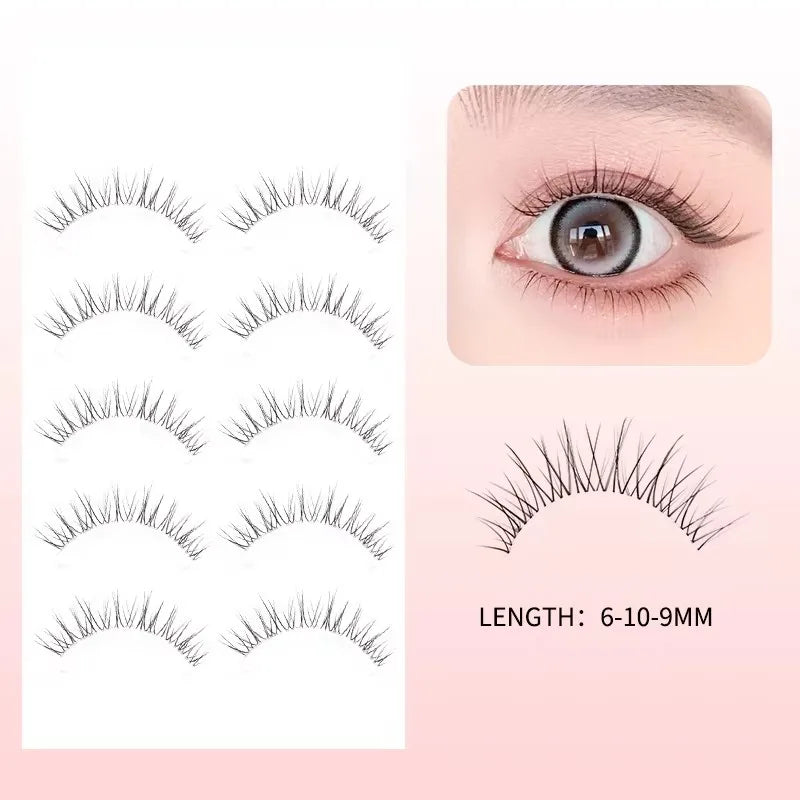 5 Pairs Manga False Eyelashes – Wispy Soft Cluster Lashes Natural Thick Clear Band Korean Anime Style Makeup Lashes