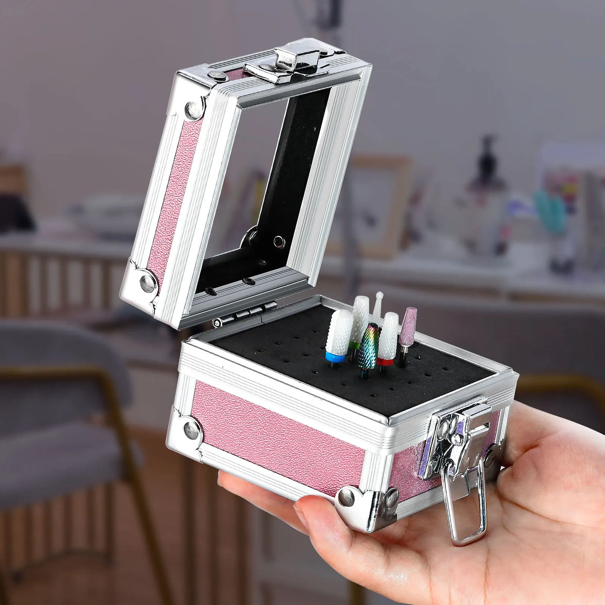 Professional Nail Drill Bit Holder - 25-Hole Aluminum Storage Box for Nail Art Tools