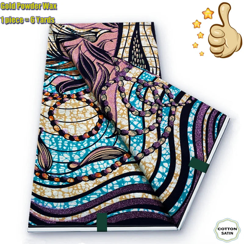 African Golden Wax Fabric - Soft Glitter Gold Print Batik Ankara Pagne