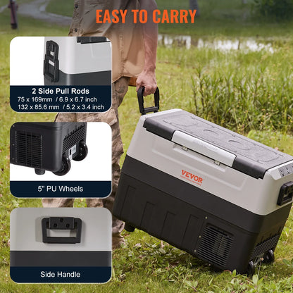 VEVOR Portable Car Refrigerator — 35L/45L/55L Foldable Handle Compressor Freezer with Wheels for Camping, Picnics & Travel