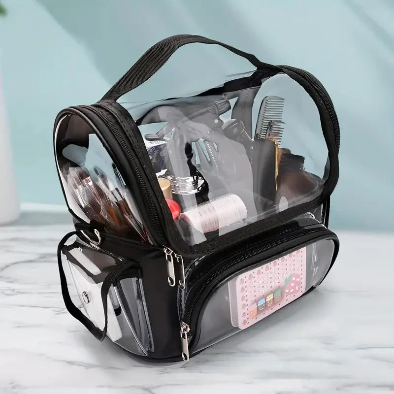 Makeup Brush Holder Backpack – Clear Waterproof Cosmetic Organizer Travel Case with Adjustable Strap & Divider