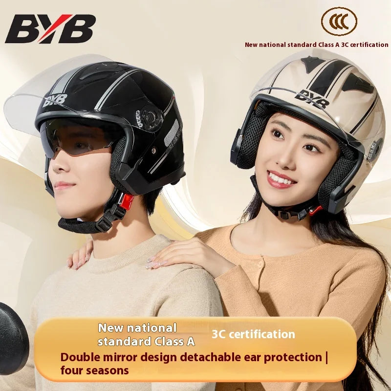 2024 New Motorcycle & Electric Car Helmet – Men’s & Women’s Safety Helmet with Anti-Fog Double Lens, Four Seasons Universal