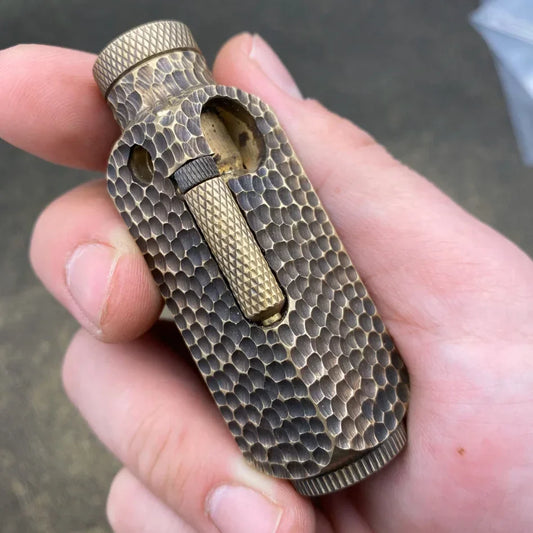 Handmade Brass Carved Trench Kerosene Lighter – Vintage Flamidor Gasoline Lighter, Heavy Men's Smoking Gift Collection