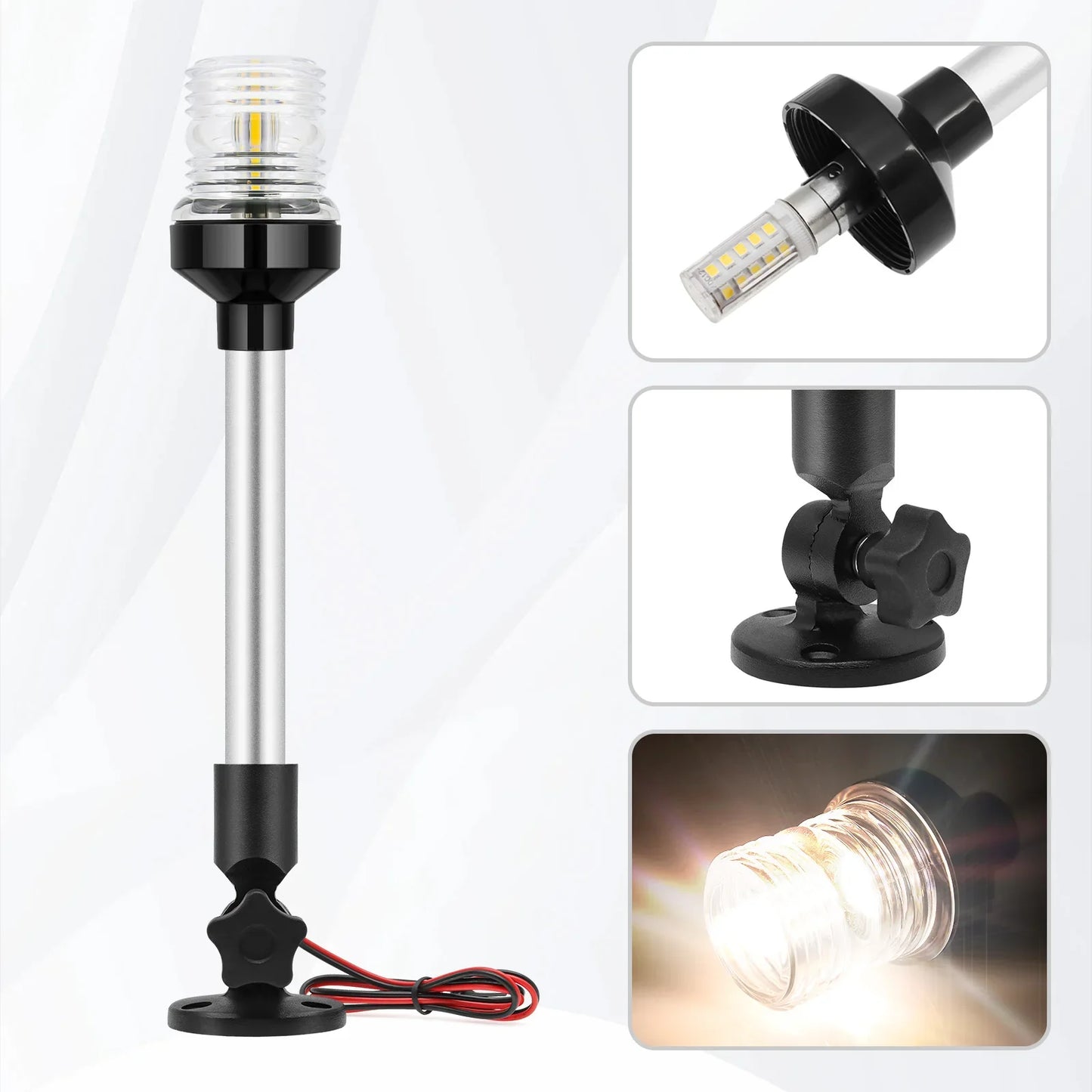 12V/24V LED Boat Navigation Light – 360° Fold Down Marine Signal Anchor Light for Yacht & Sailing