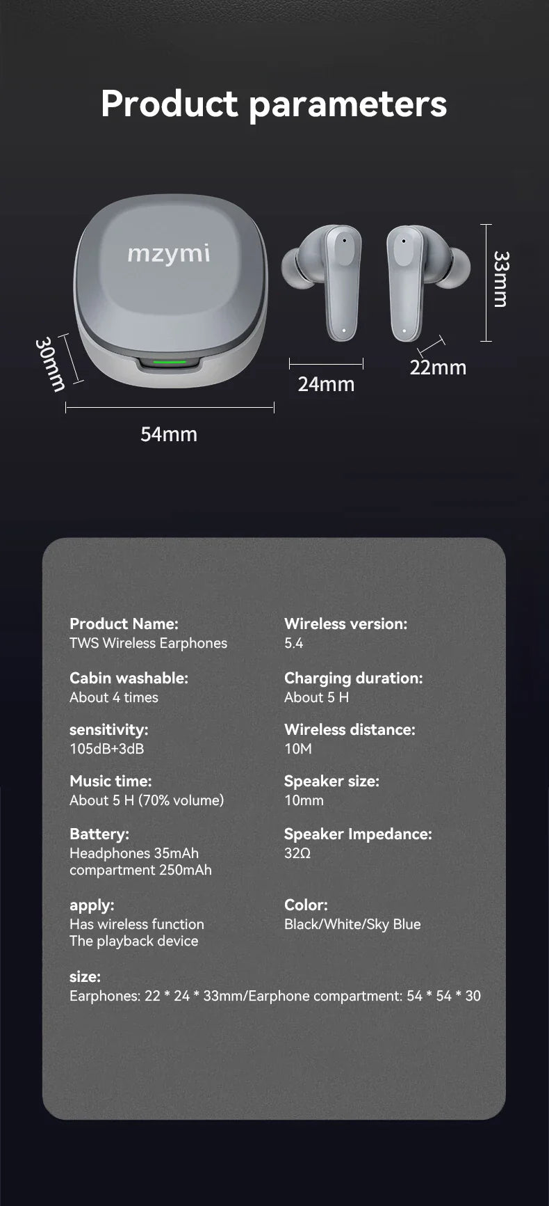 mzymi A98 TWS True Wireless Earbuds | ENC Noise-Reducing Waterproof Sport Headphones