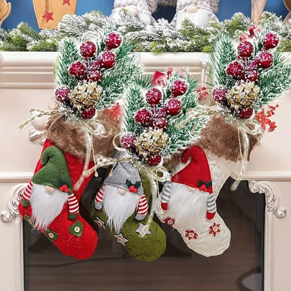 Set of 5 Realistic Artificial Winter Berries & Pine Branches – Christmas Home Decor