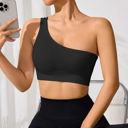 Seamless One Shoulder Yoga Sports Bra for Women – Mileegirl Ribbed Crop Top Quick Dry Gym Workout Bra