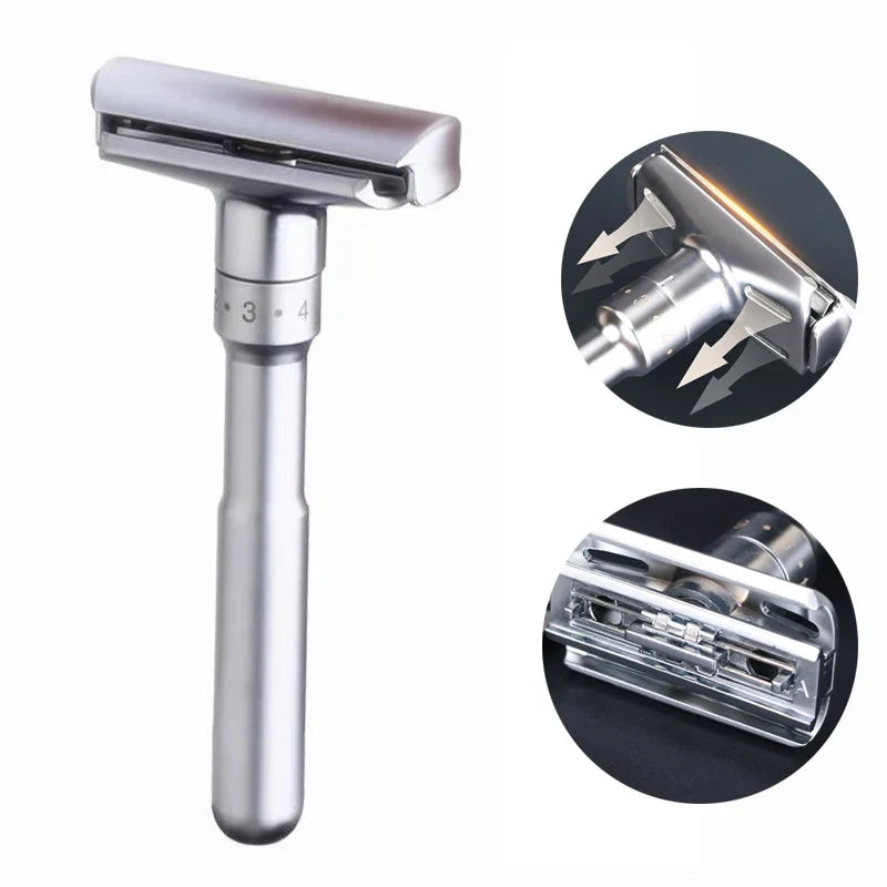 New Adjustable Safety Razor for Men – Folding Shaving Razor with Double Edge, 5 PCS Titanium Coated Blades & Shaver Holder