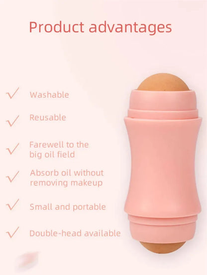 2-Ball Face Oil Absorbing Roller: Volcanic Stone Skin Care Tool - Washable Facial Oil Remover for Makeup