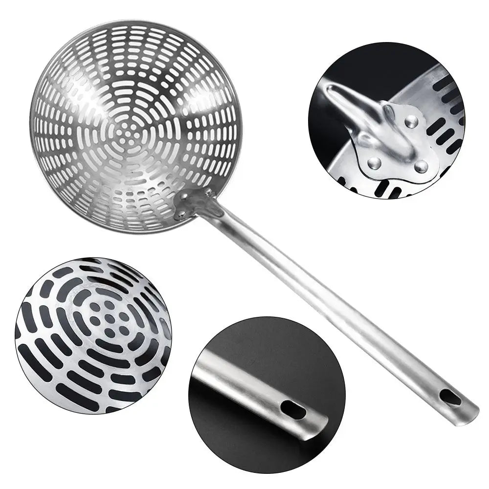Stainless Steel Colander with Long Handle – Oil Frying Food Net Sieve & Leaky Spoon Kitchen Tool for Cooking
