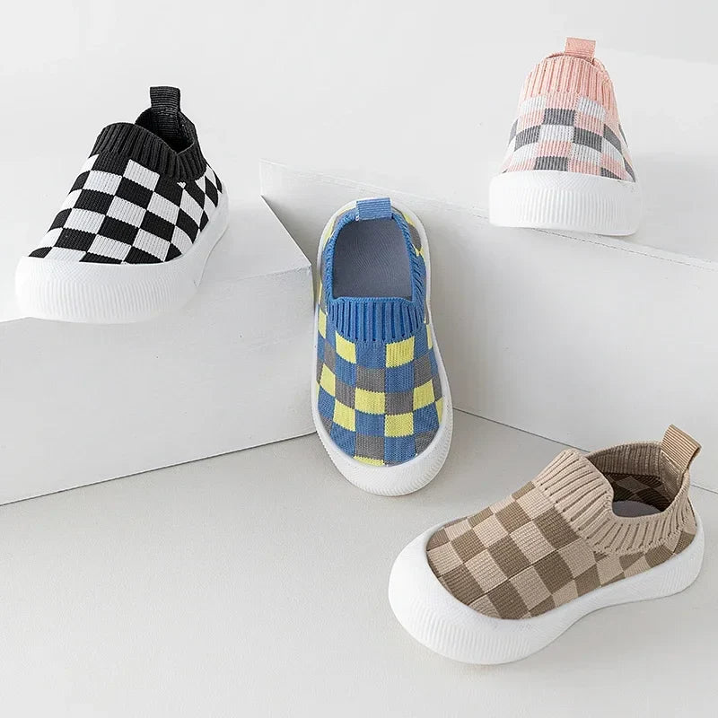 2025 Spring Toddler Slip-On Shoes – Non-Slip First Walkers for Boys and Girls, Classic Plaid Sneakers