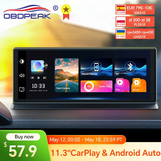 K2 Pro 11.3" 4K Dash Cam — Car DVR with Wireless CarPlay, Android Auto, 5G WiFi & GPS Navigation